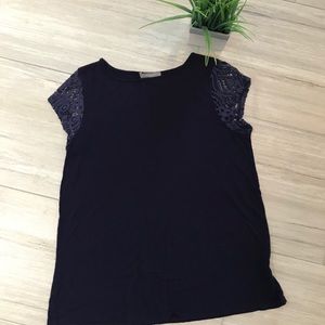 Navy rayon/spandex/lace top